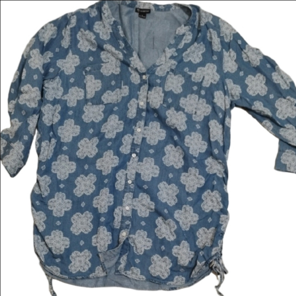 New Directions Light Blue Paisley Shirt